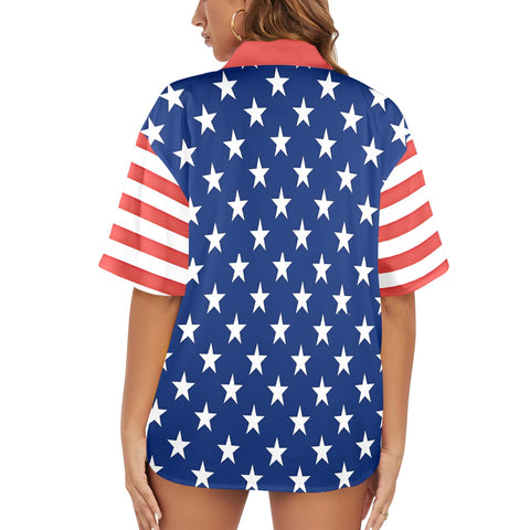 Women’s American Flag Inspired Button-Up Shirt – Stars & Stripes Style