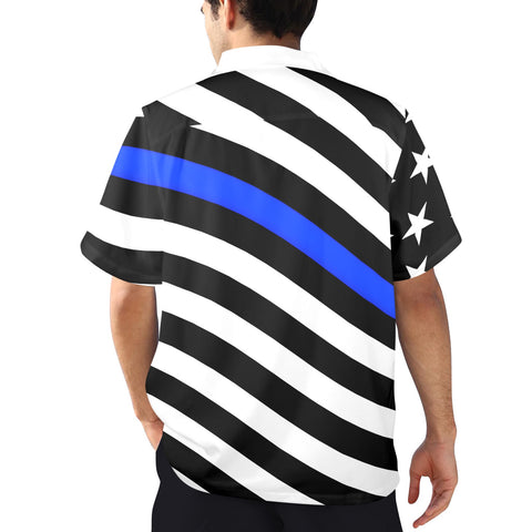 Thin Blue Line Flag Inspired Men's Button-Up Shirt – Show Your Support  (Bright Design)