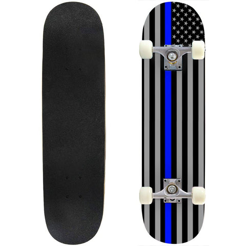 Thin Blue Line Flag Inspired High Quality Complete Skateboard - Police Support