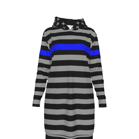 Thin Blue Line Flag Women's Long Hoodie Dress | Back The Blue Store