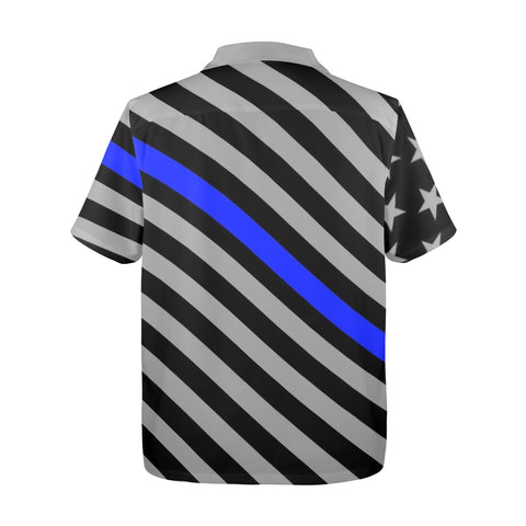 Thin Blue Line Flag Inspired Men's Button-Up Shirt – Show Your Support