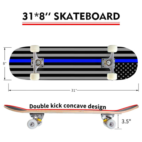 Thin Blue Line Flag Inspired High Quality Complete Skateboard - Police Support