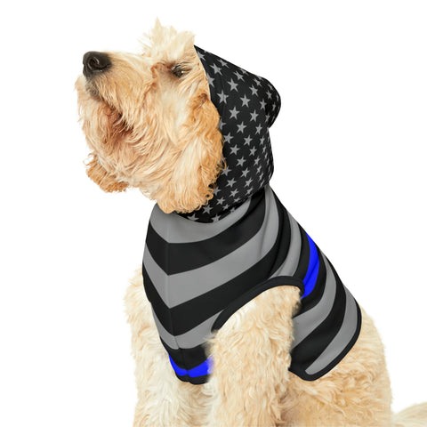 Premium Thin Blue Line Flag Pet Hooded Sweatshirt | Show Your Furry Friend's Support!