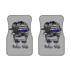 Premium 'Police Wife' Custom Car Mats with Thin Blue Line (2x Front, Gray)