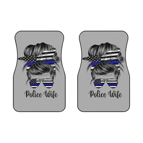 Premium 'Police Wife' Custom Car Mats with Thin Blue Line (2x Front, Gray)