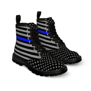 Step Out in Style: Men's Thin Blue Line Flag Printed Nylon Canvas Boots