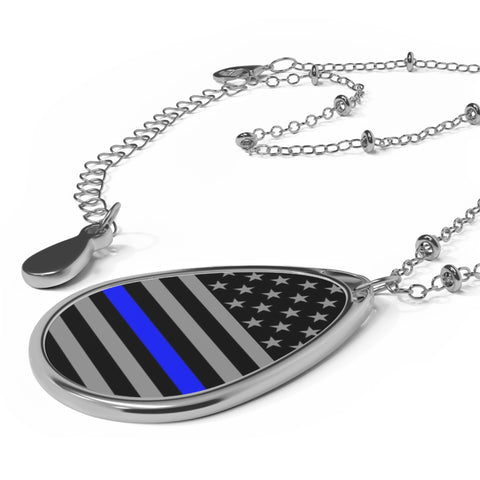 Thin Blue Line Flag Oval Necklace | Honor and Support | Back The Blue Store