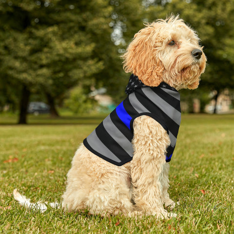 Premium Thin Blue Line Flag Pet Hooded Sweatshirt | Show Your Furry Friend's Support!