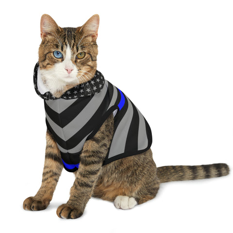 Premium Thin Blue Line Flag Pet Hooded Sweatshirt | Show Your Furry Friend's Support!