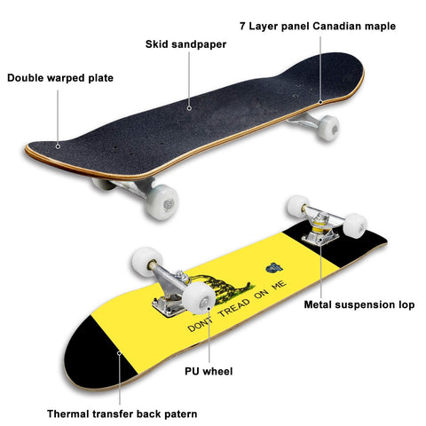 "Don't Tread On Me" Gadsden Flag Skateboard – Durable Maple Deck