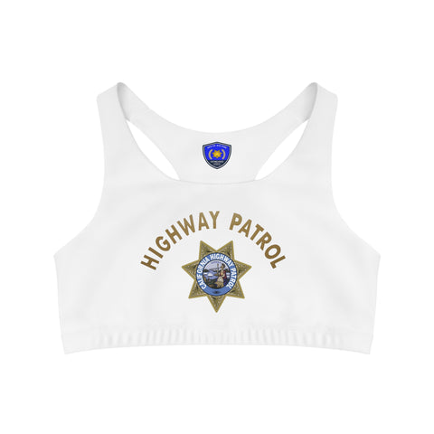 California Highway Patrol Inspired Seamless Sports Bra | Supportive & Stylish (White)