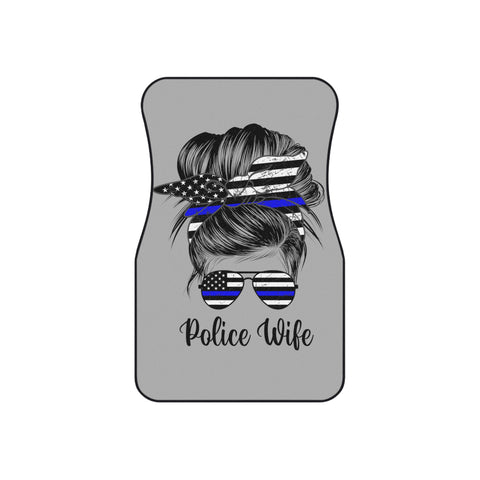 Premium 'Police Wife' Custom Car Mats with Thin Blue Line (2x Front, Gray)