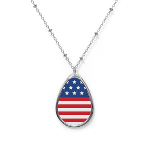 American Flag Inspired Oval Pendant Necklace | Patriotic Jewelry