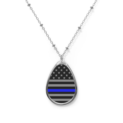 Thin Blue Line Flag Oval Necklace | Honor and Support | Back The Blue Store