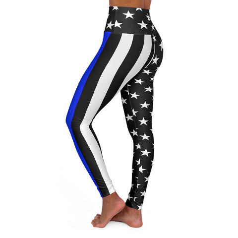 Thin Blue Line Flag High-Waisted Yoga Leggings | Support Law Enforcement