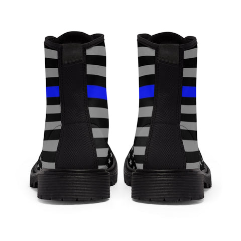 Step Out in Style: Women's Thin Blue Line Flag Printed Nylon Canvas Boots