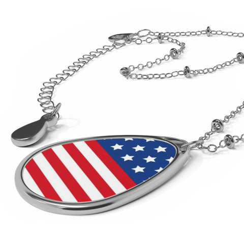 American Flag Inspired Oval Pendant Necklace | Patriotic Jewelry