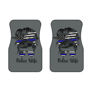 Premium 'Police Wife' Custom Car Mats with Thin Blue Line (2x Front, Dark Gray)