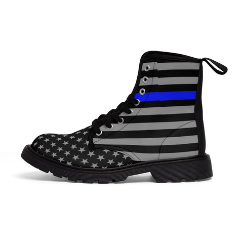 Step Out in Style: Women's Thin Blue Line Flag Printed Nylon Canvas Boots