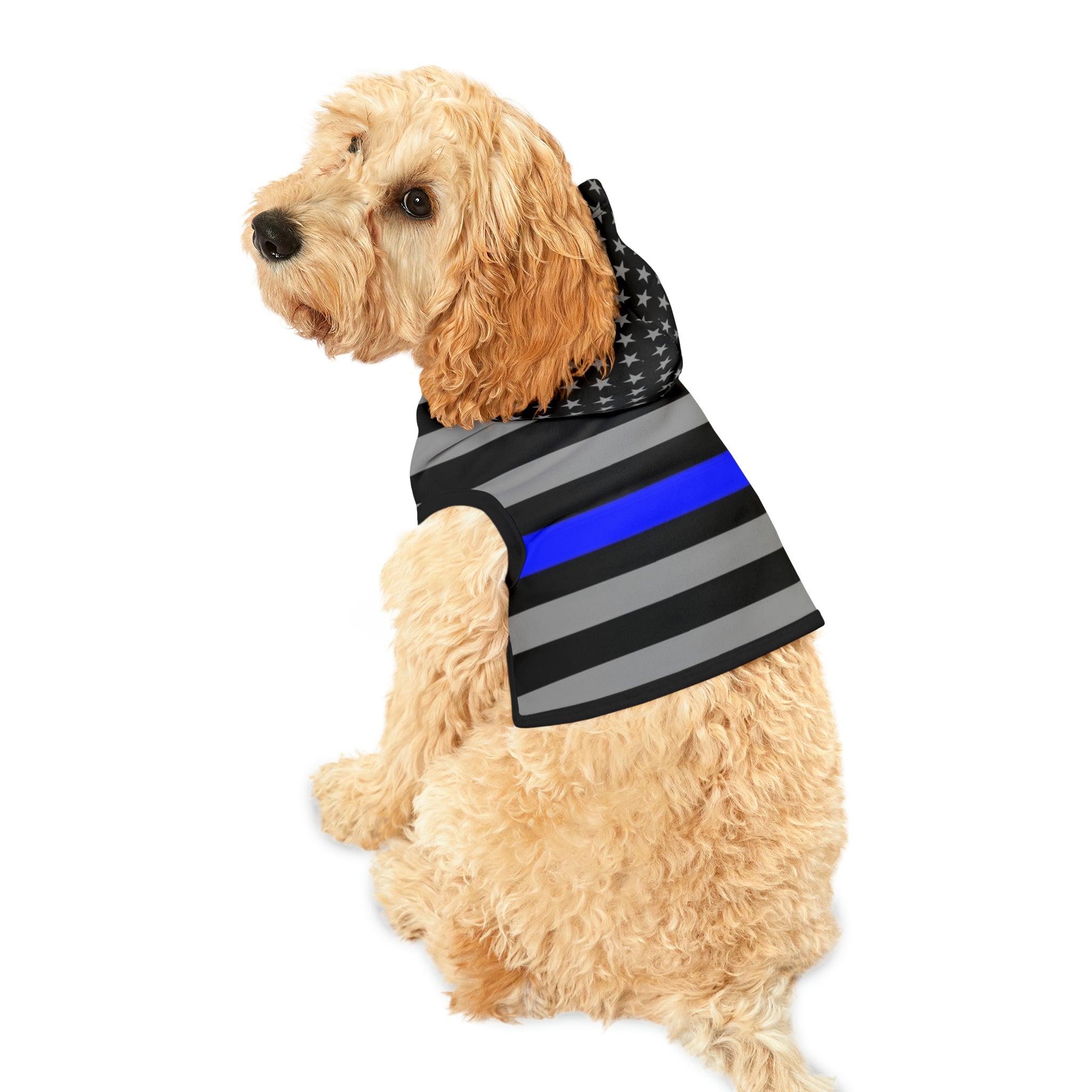 Premium Thin Blue Line Flag Pet Hooded Sweatshirt | Show Your Furry Friend's Support!