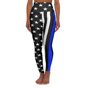 Thin Blue Line Flag High-Waisted Yoga Leggings | Support Law Enforcement