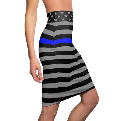 Stand Out in Support | Women's Thin Blue Line Flag Pencil Skirt