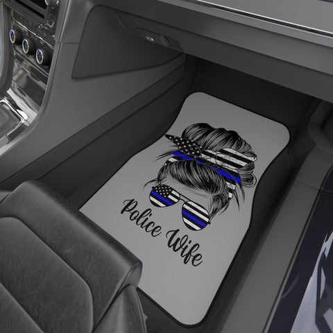 Premium 'Police Wife' Custom Car Mats with Thin Blue Line (2x Front, Gray)