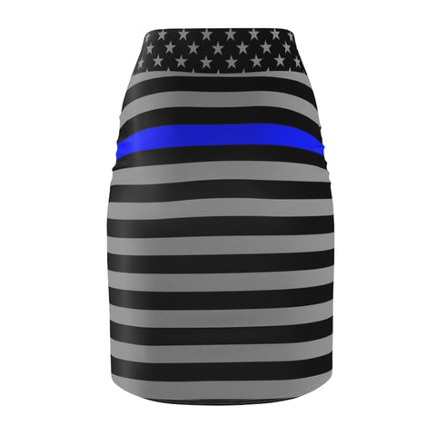 Stand Out in Support | Women's Thin Blue Line Flag Pencil Skirt