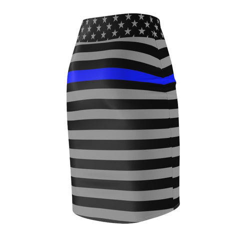 Stand Out in Support | Women's Thin Blue Line Flag Pencil Skirt