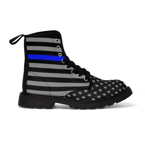 Step Out in Style: Women's Thin Blue Line Flag Printed Nylon Canvas Boots