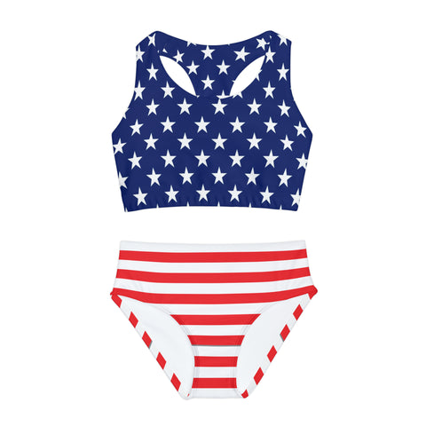 American Flag Style Girls Two Piece Swimsuit (AOP)