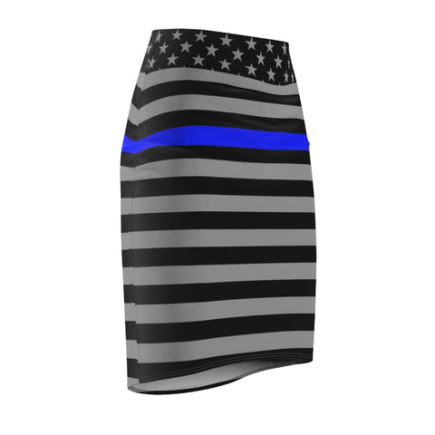 Stand Out in Support | Women's Thin Blue Line Flag Pencil Skirt