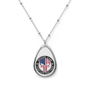 White ΜΟΛΩΝ ΛΑΒΕ | Molon Labe Oval Necklace | Punisher Skull Patriotic Pendant