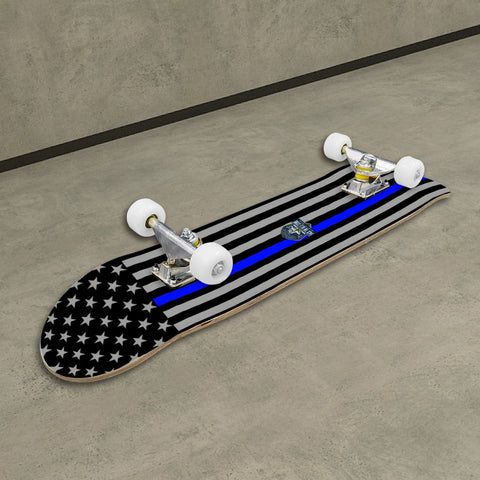 Thin Blue Line Flag Skateboard – Support Law Enforcement | Durable Maple Deck (Subdued)