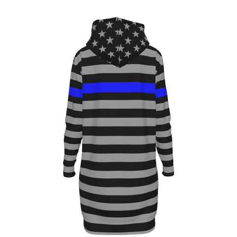 Thin Blue Line Flag Women's Long Hoodie Dress | Back The Blue Store