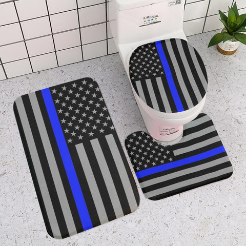 Thin Blue Line Flag Inspired Bathroom Rug Set - Support with Style