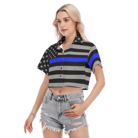 Thin Blue Line Flag Inspired Women's Cropped Shirt - Style and Support in One