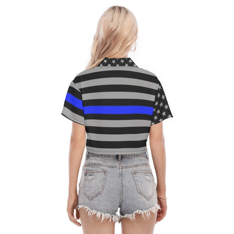 Thin Blue Line Flag Inspired Women's Cropped Shirt - Style and Support in One