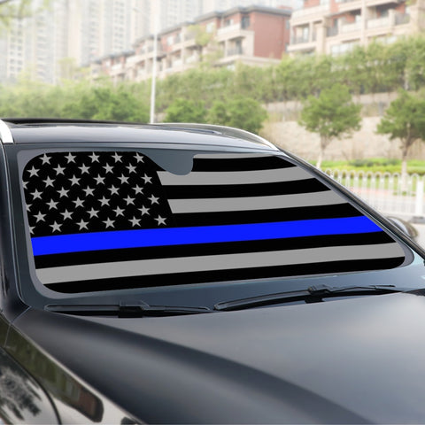 Thin Blue Line Windshield Sunshade - Protect Your Car and Support Police!