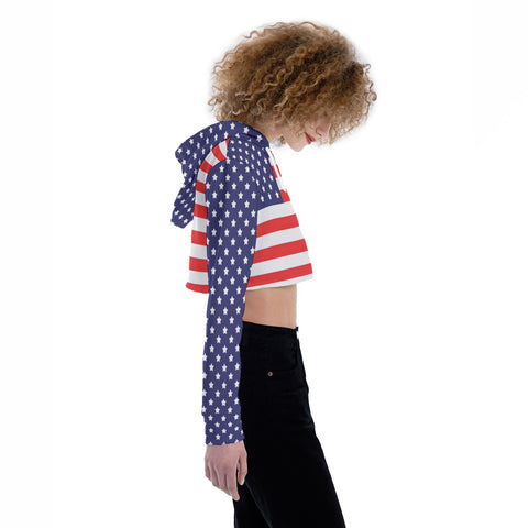 Patriotic American Flag Women's Crop Top Hoodie - Perfect for 4th of July