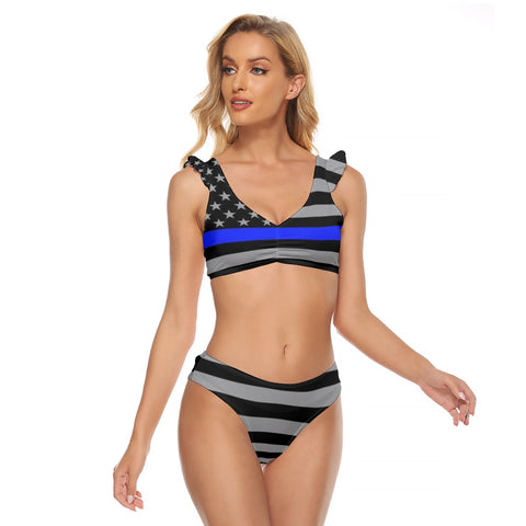 Thin Blue Line Flag Women's Bikini Swimsuit - Elegance Meets Support