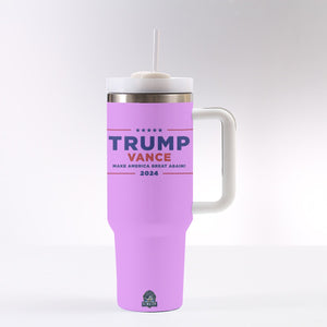 "Trump Vance 2024" Kid Urinating on "Kamala Harris" Humorous 40 oz Pink Tumbler with Handle