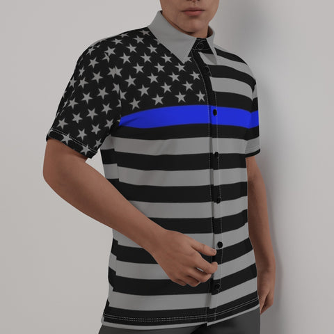 Thin Blue Line Flag Button-Up Shirt - Honor & Style Combined | Back The Blue Store