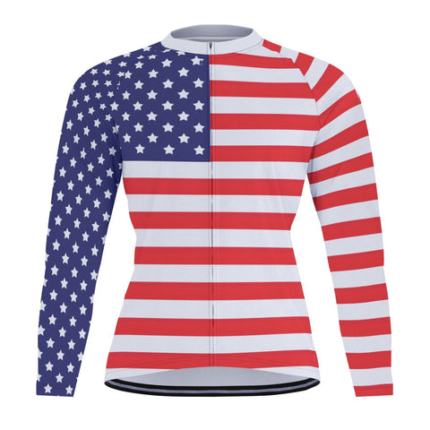 Patriotic American Flag Men's Long Sleeve Cycling Jersey - Shop Now!