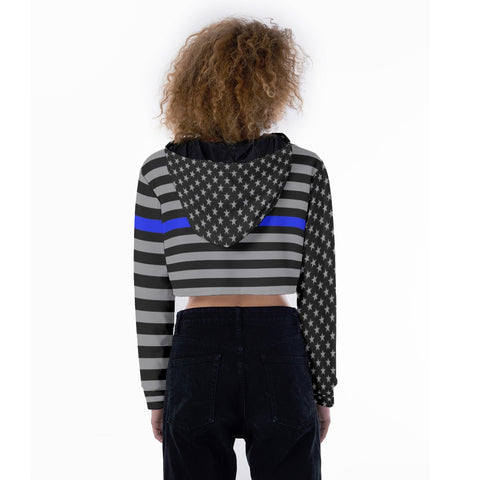 Thin Blue Line Flag Women's Crop Top Hoodie | Back The Blue Store