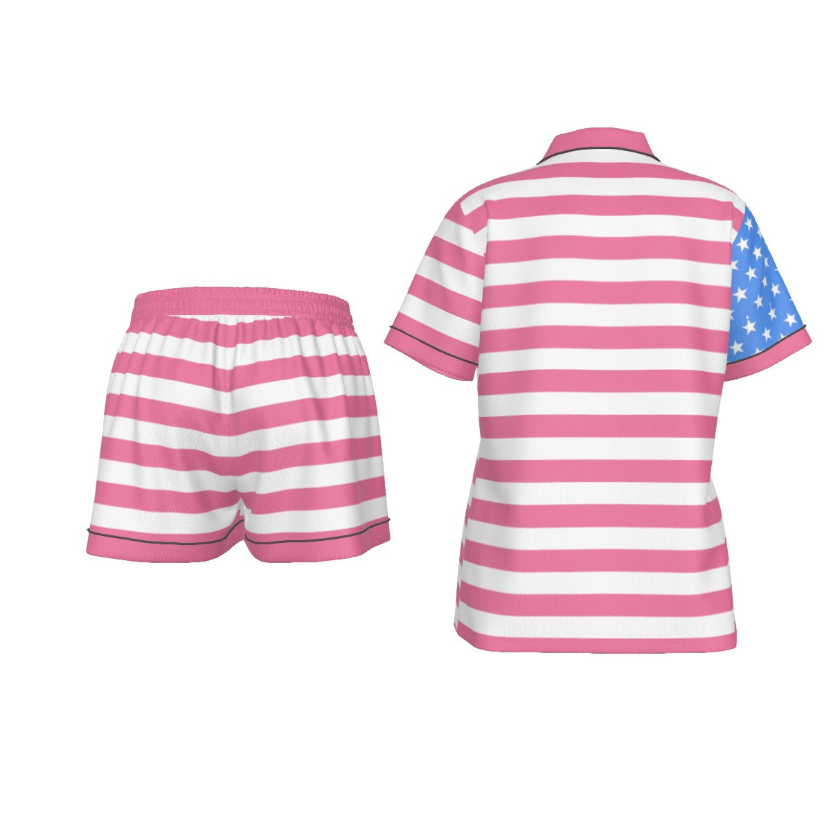 Pink and Light Blue Women's Silky Pajama Set - Patriotic Comfort