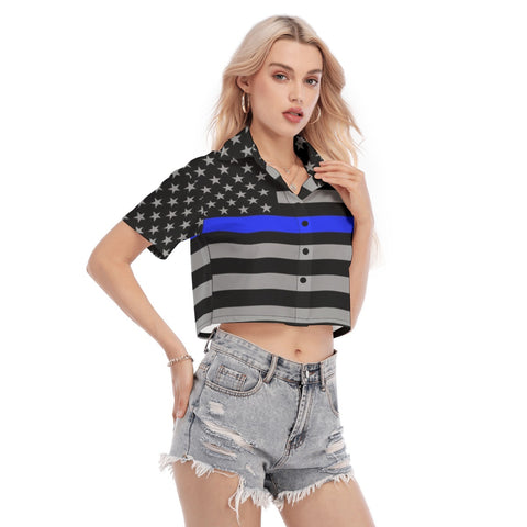 Thin Blue Line Flag Inspired Women's Cropped Shirt - Style and Support in One