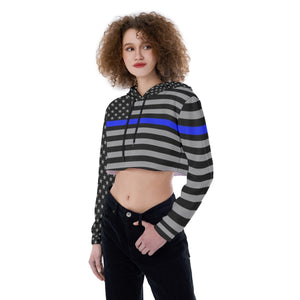 Thin Blue Line Flag Women's Crop Top Hoodie | Back The Blue Store