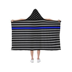 Thin Blue Line Flag Hooded Blanket - Cozy Support for Law Enforcement