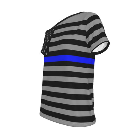 Thin Blue Line Women's Off-Shoulder T-Shirt - Stylish & Supportive